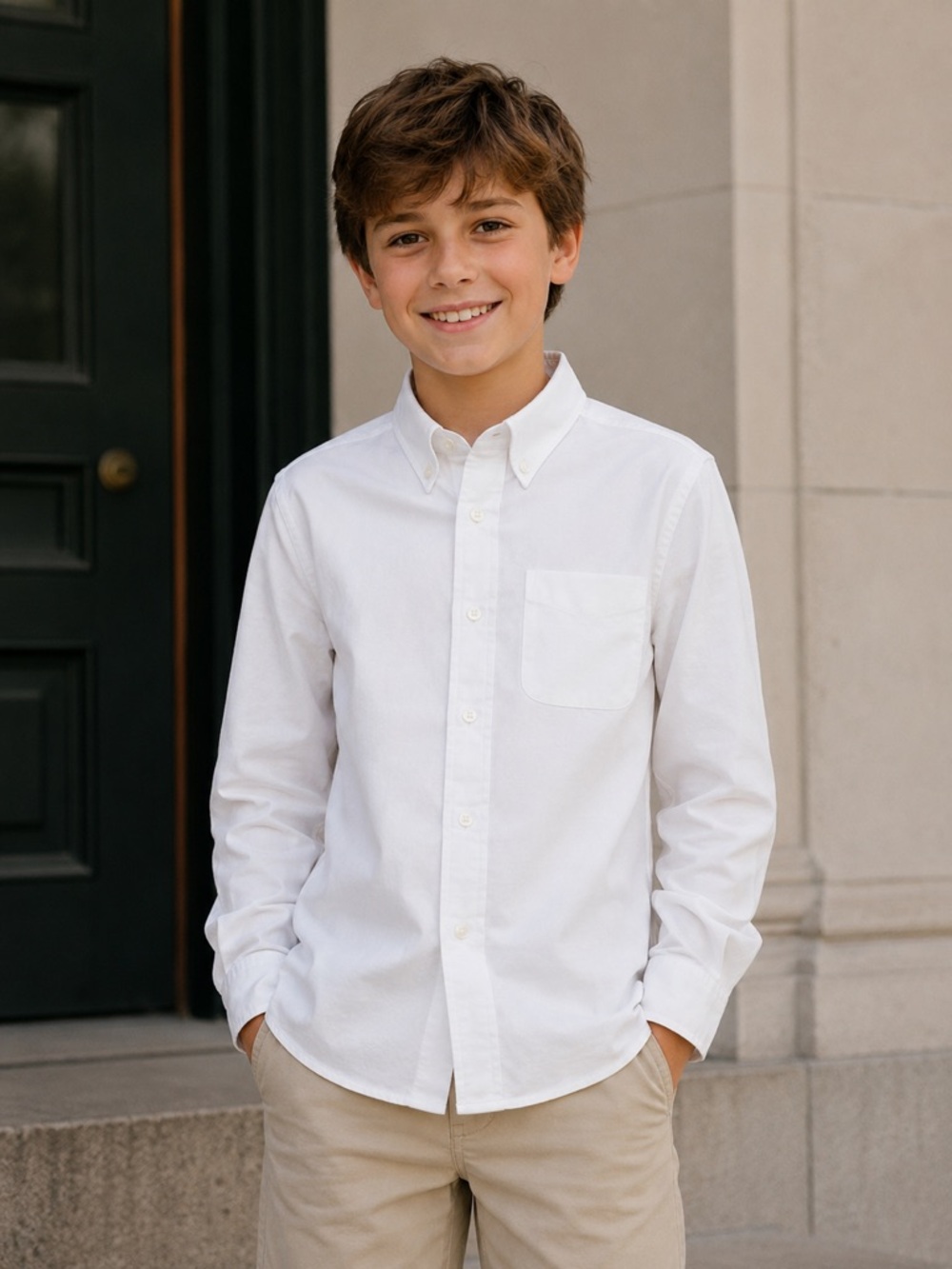 Class Club - Boy's Solid White Button Down Oxford Dress Shirt - Size: 14